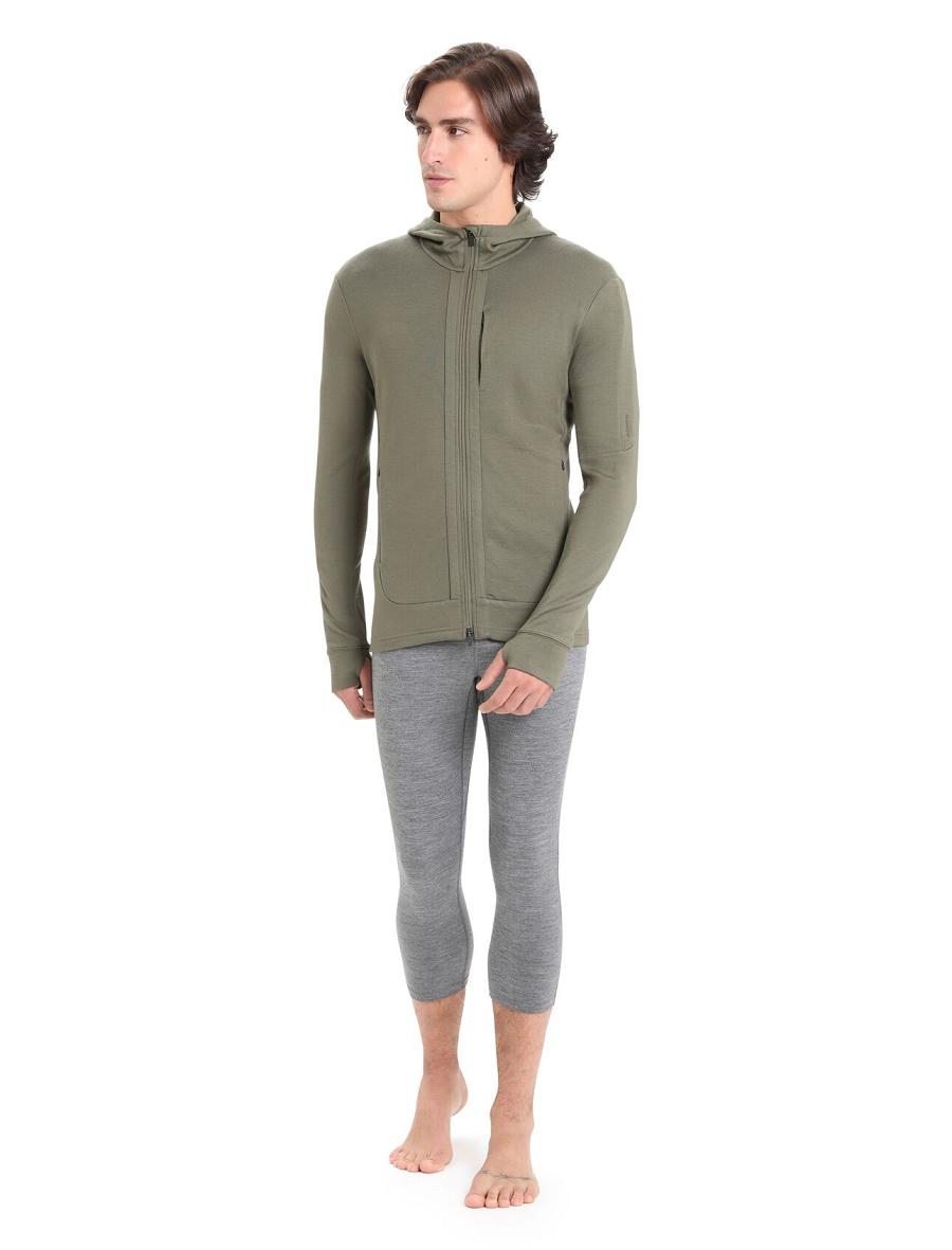 Loden Men's Icebreaker Merino Quantum III Long Sleeve Zip Hoodie | USA 1269XYUF